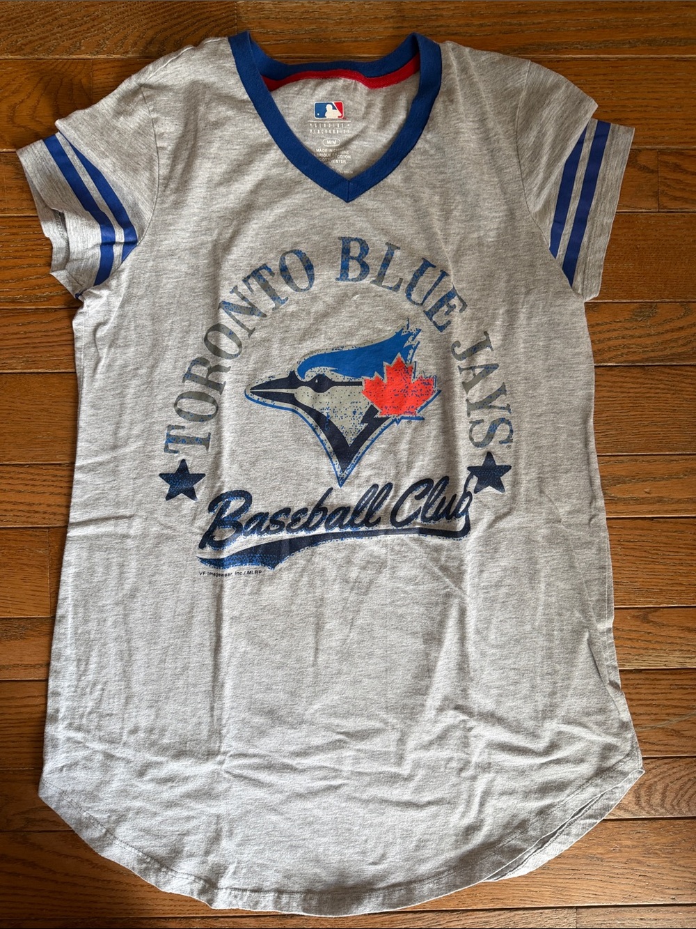 Toronto Blue Jays Grey & Blue Woman V-Neck Baseball Tee